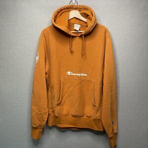 Champion Reverse Weave Hoodie Mens Large Orange Sweater Long Sleeve Sweatshirt